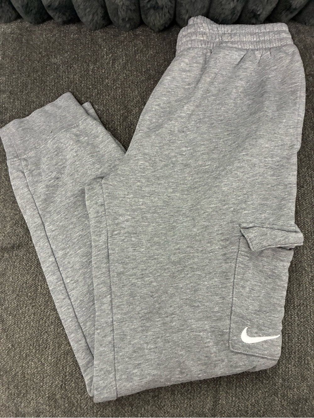Nike Kids Light Gray Jogger Sweatpants with White Swoosh
